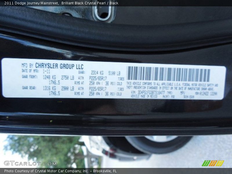 Brilliant Black Crystal Pearl / Black 2011 Dodge Journey Mainstreet