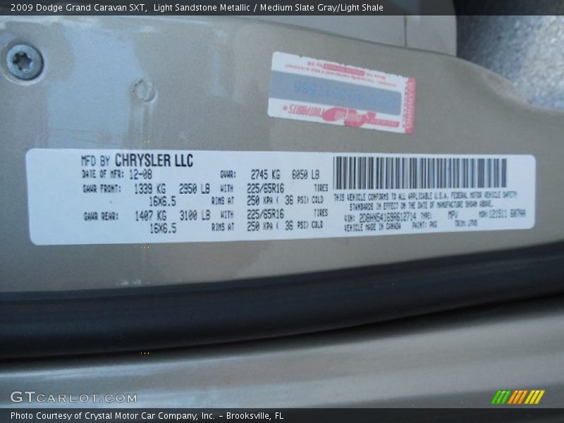 Light Sandstone Metallic / Medium Slate Gray/Light Shale 2009 Dodge Grand Caravan SXT