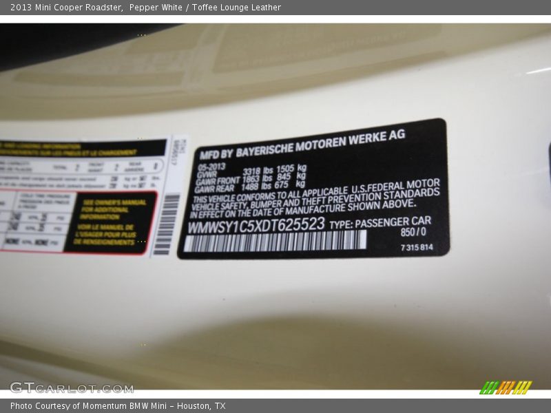 Pepper White / Toffee Lounge Leather 2013 Mini Cooper Roadster