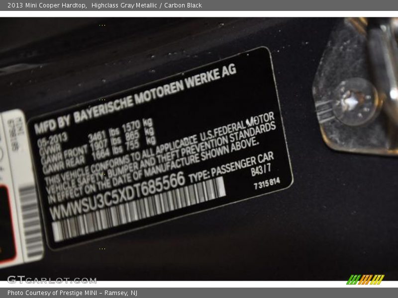 Highclass Gray Metallic / Carbon Black 2013 Mini Cooper Hardtop