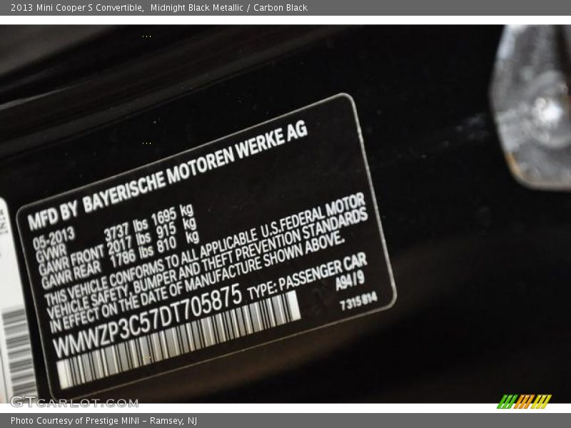 Midnight Black Metallic / Carbon Black 2013 Mini Cooper S Convertible
