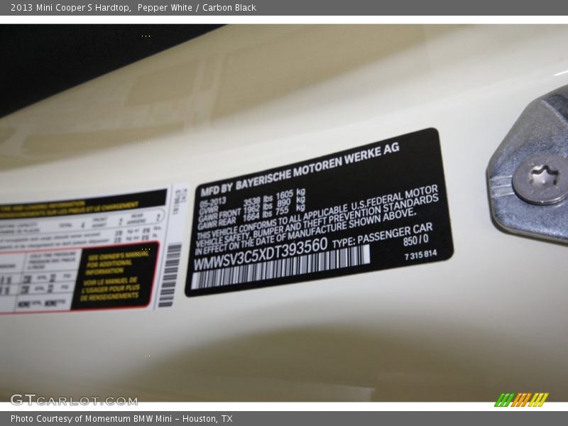 Pepper White / Carbon Black 2013 Mini Cooper S Hardtop