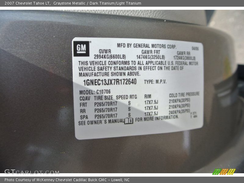Graystone Metallic / Dark Titanium/Light Titanium 2007 Chevrolet Tahoe LT