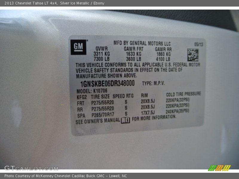 Silver Ice Metallic / Ebony 2013 Chevrolet Tahoe LT 4x4