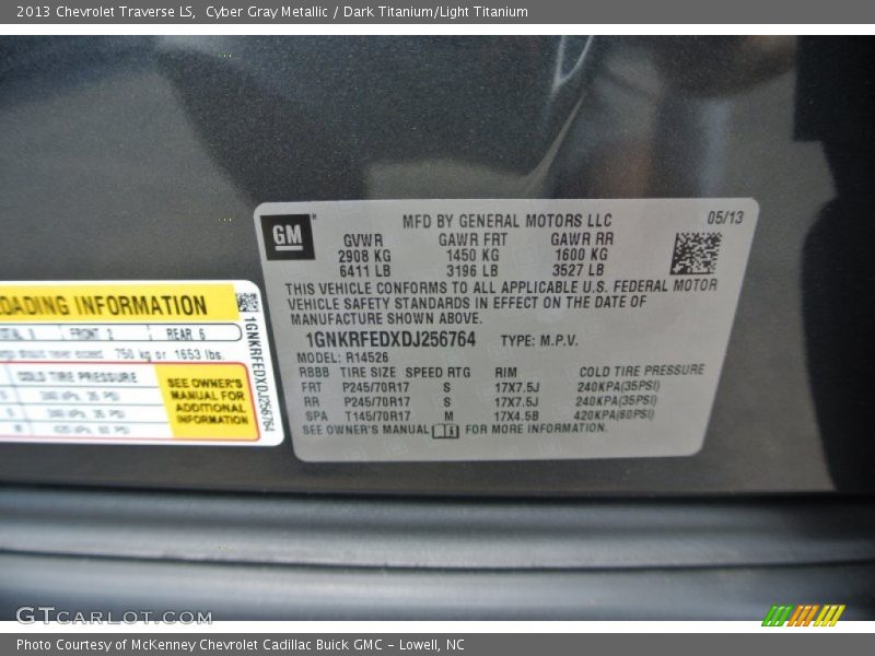 Cyber Gray Metallic / Dark Titanium/Light Titanium 2013 Chevrolet Traverse LS