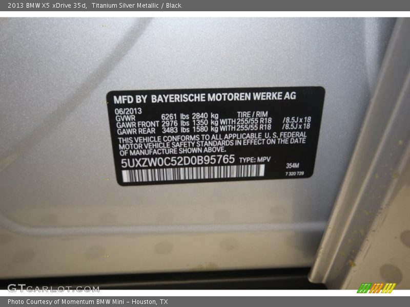 Titanium Silver Metallic / Black 2013 BMW X5 xDrive 35d