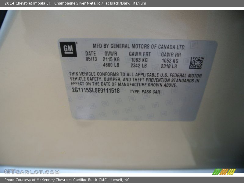 Champagne Silver Metallic / Jet Black/Dark Titanium 2014 Chevrolet Impala LT