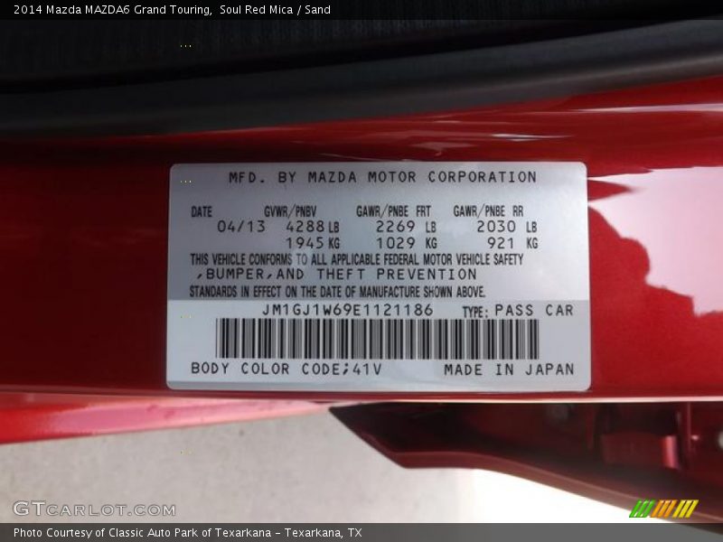 2014 MAZDA6 Grand Touring Soul Red Mica Color Code 41V