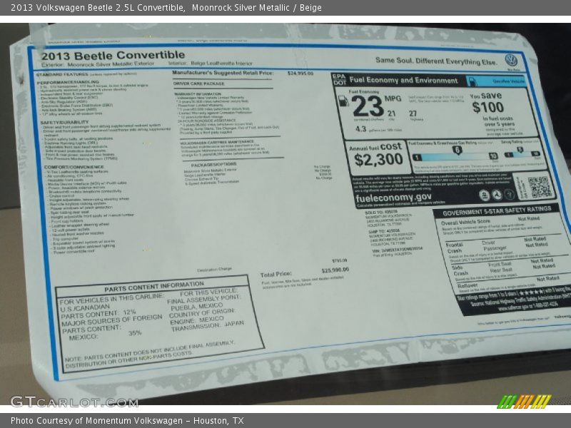 Moonrock Silver Metallic / Beige 2013 Volkswagen Beetle 2.5L Convertible