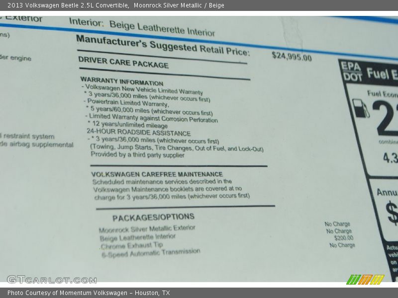 Moonrock Silver Metallic / Beige 2013 Volkswagen Beetle 2.5L Convertible