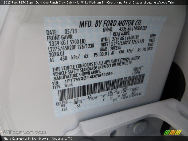 White Platinum Tri-Coat / King Ranch Chaparral Leather/Adobe Trim 2013 Ford F250 Super Duty King Ranch Crew Cab 4x4