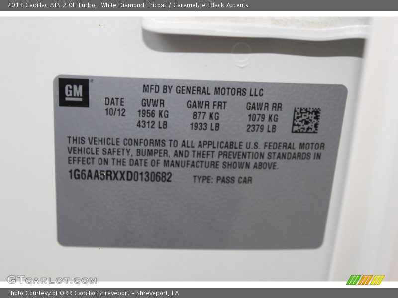 White Diamond Tricoat / Caramel/Jet Black Accents 2013 Cadillac ATS 2.0L Turbo