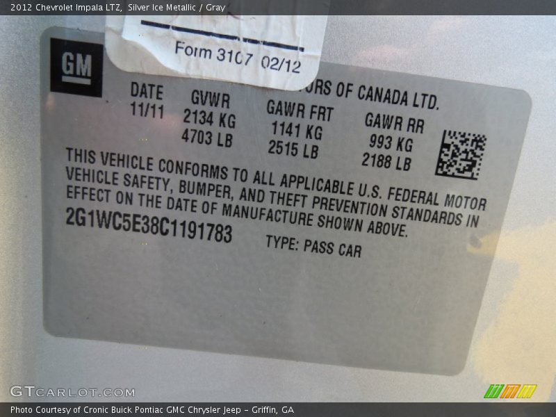 Silver Ice Metallic / Gray 2012 Chevrolet Impala LTZ