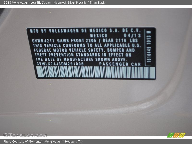Moonrock Silver Metallic / Titan Black 2013 Volkswagen Jetta SEL Sedan