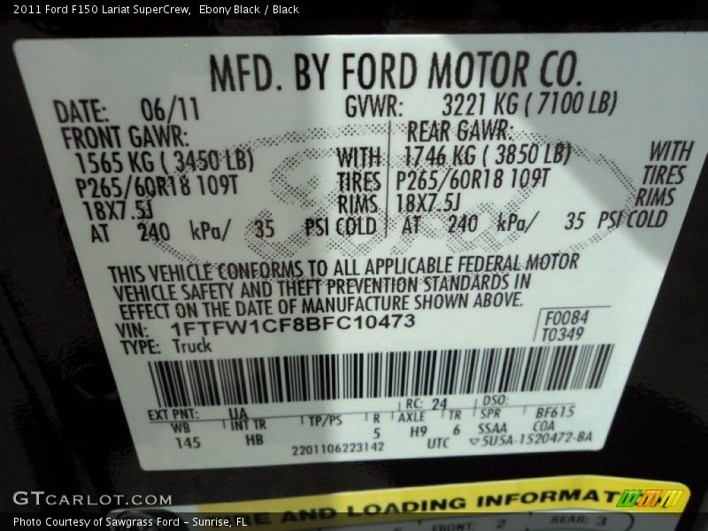 Ebony Black / Black 2011 Ford F150 Lariat SuperCrew