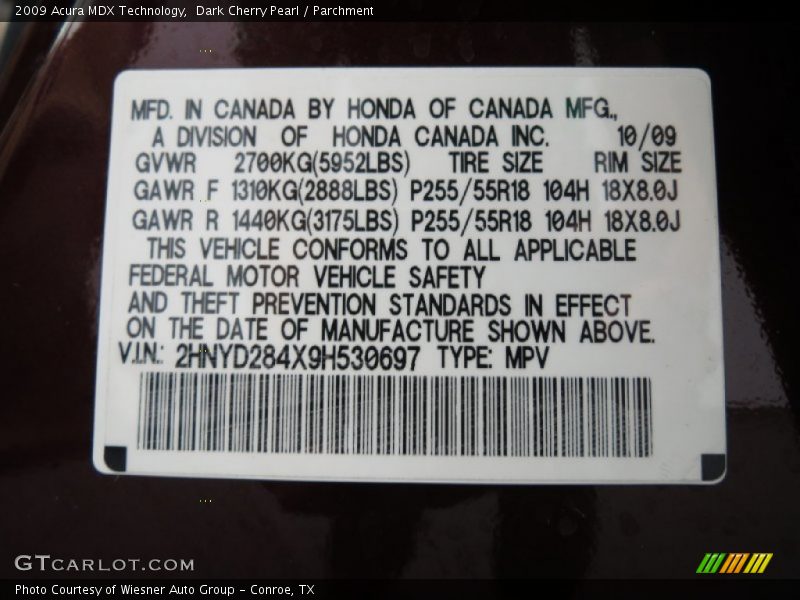 Dark Cherry Pearl / Parchment 2009 Acura MDX Technology