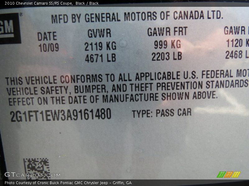 Black / Black 2010 Chevrolet Camaro SS/RS Coupe