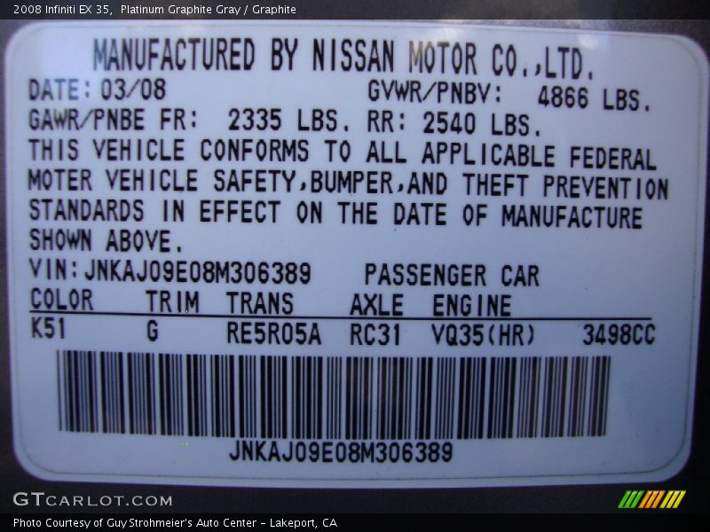 Platinum Graphite Gray / Graphite 2008 Infiniti EX 35