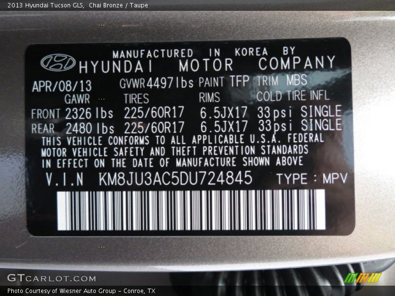 Chai Bronze / Taupe 2013 Hyundai Tucson GLS