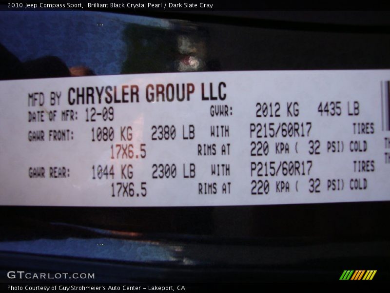 Brilliant Black Crystal Pearl / Dark Slate Gray 2010 Jeep Compass Sport