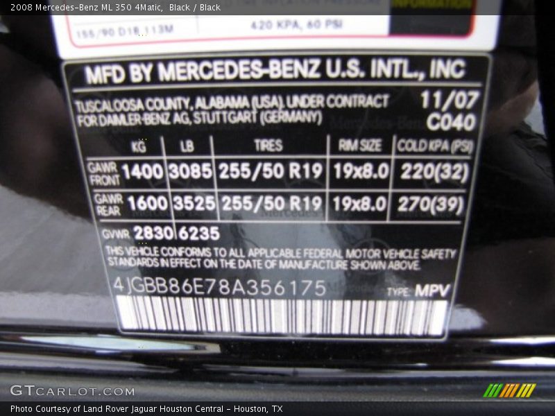 Black / Black 2008 Mercedes-Benz ML 350 4Matic