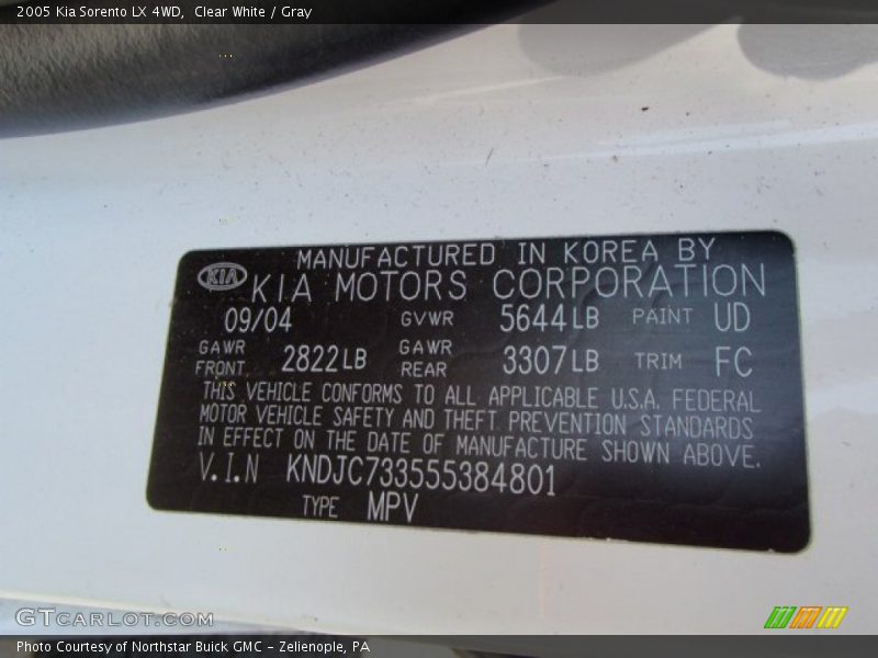 Clear White / Gray 2005 Kia Sorento LX 4WD