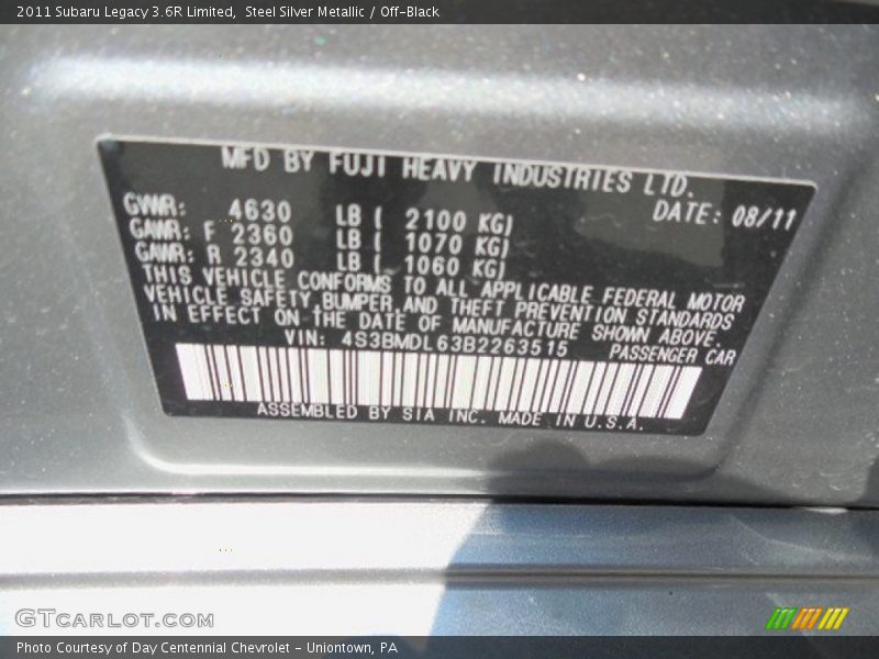 Steel Silver Metallic / Off-Black 2011 Subaru Legacy 3.6R Limited