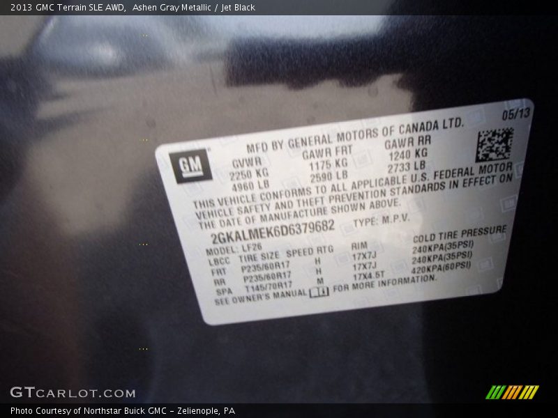 Ashen Gray Metallic / Jet Black 2013 GMC Terrain SLE AWD