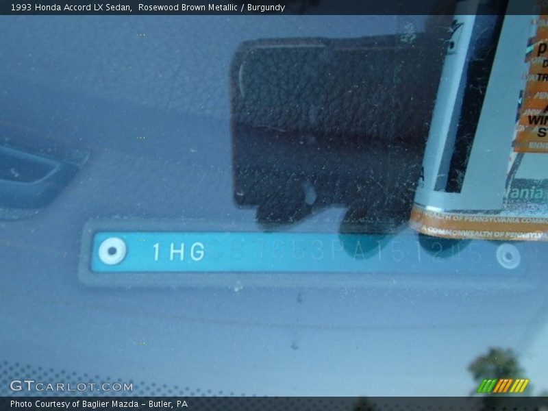 Rosewood Brown Metallic / Burgundy 1993 Honda Accord LX Sedan