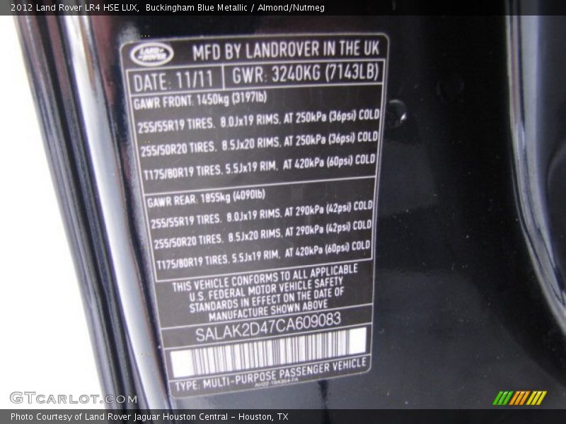 Buckingham Blue Metallic / Almond/Nutmeg 2012 Land Rover LR4 HSE LUX