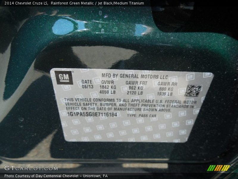 Info Tag of 2014 Cruze LS