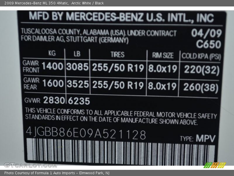 Arctic White / Black 2009 Mercedes-Benz ML 350 4Matic