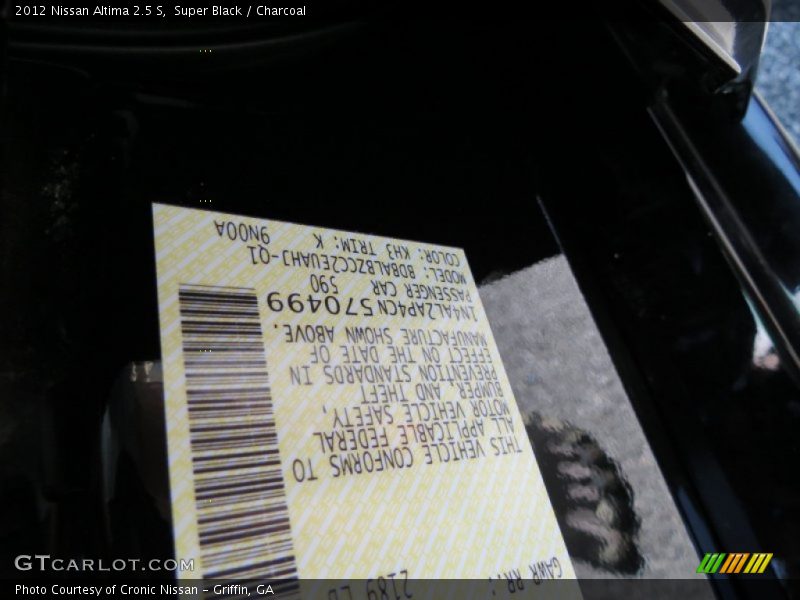 Super Black / Charcoal 2012 Nissan Altima 2.5 S