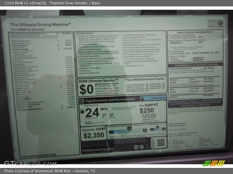 Titanium Silver Metallic / Black 2014 BMW X3 xDrive28i