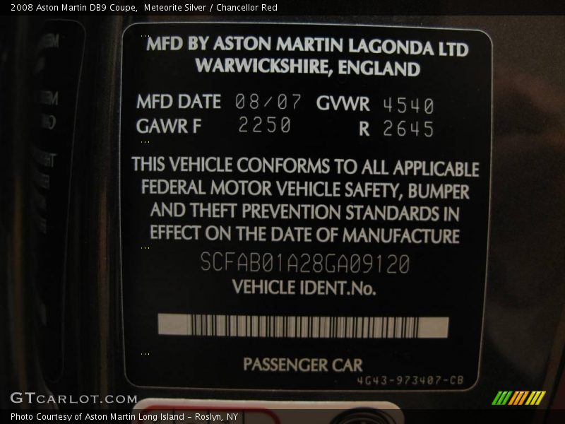 Meteorite Silver / Chancellor Red 2008 Aston Martin DB9 Coupe
