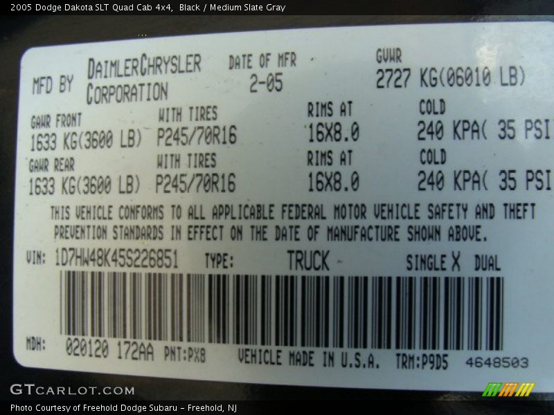 Black / Medium Slate Gray 2005 Dodge Dakota SLT Quad Cab 4x4