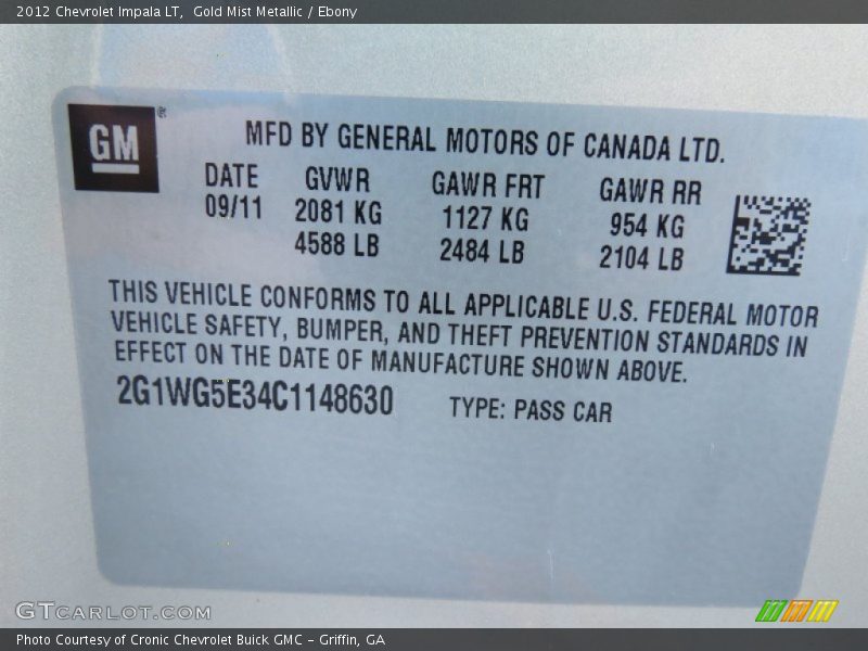 Gold Mist Metallic / Ebony 2012 Chevrolet Impala LT