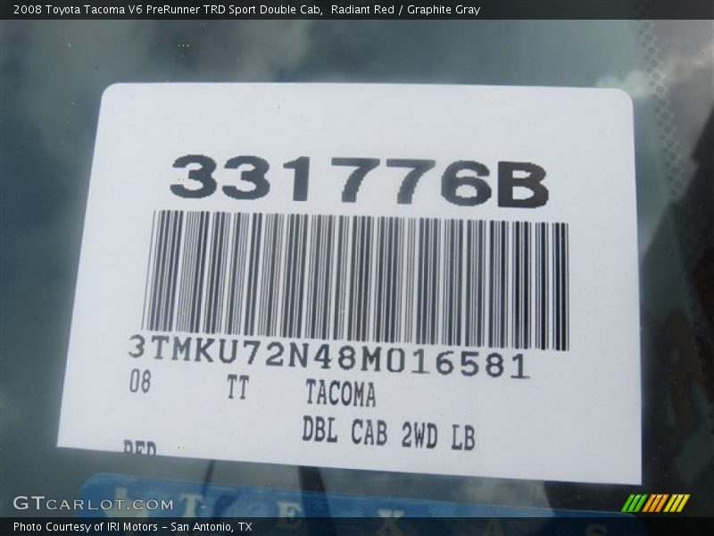 Radiant Red / Graphite Gray 2008 Toyota Tacoma V6 PreRunner TRD Sport Double Cab