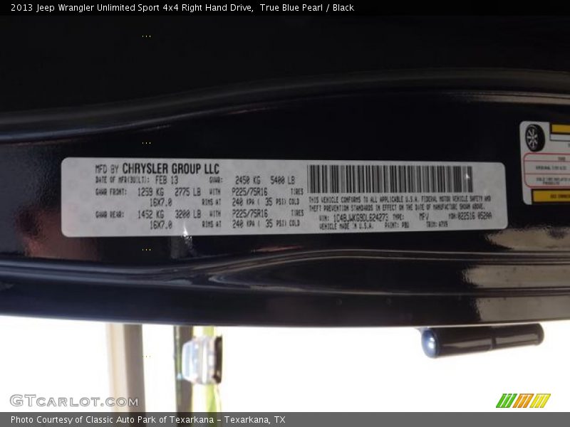 True Blue Pearl / Black 2013 Jeep Wrangler Unlimited Sport 4x4 Right Hand Drive