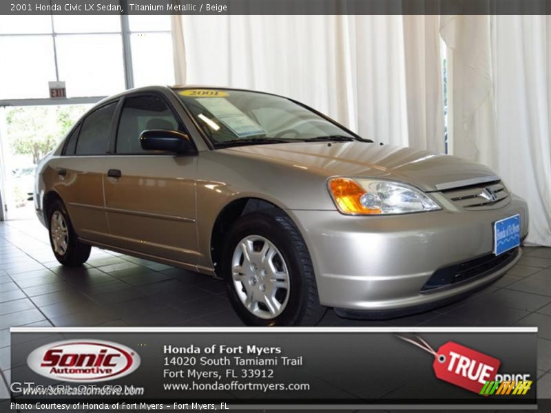 Titanium Metallic / Beige 2001 Honda Civic LX Sedan