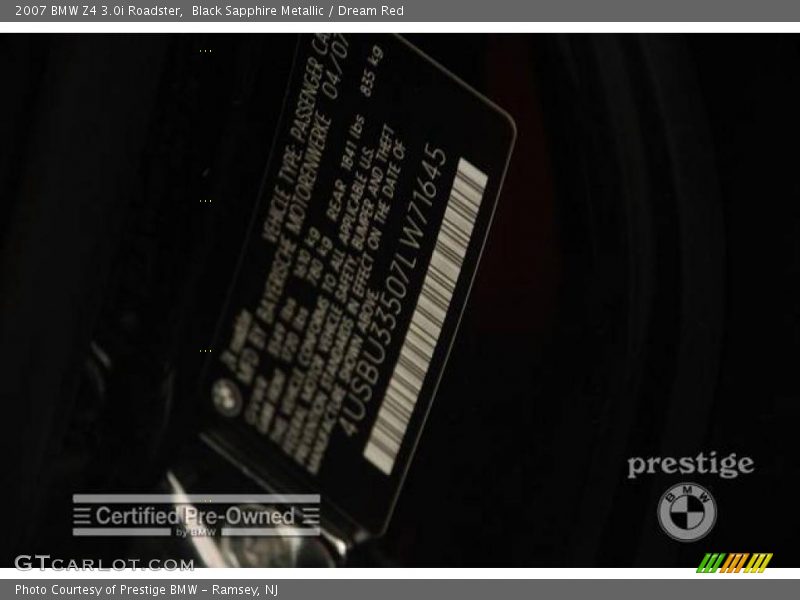 Black Sapphire Metallic / Dream Red 2007 BMW Z4 3.0i Roadster