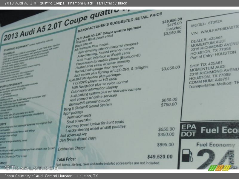 Phantom Black Pearl Effect / Black 2013 Audi A5 2.0T quattro Coupe