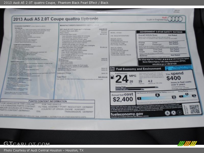 Phantom Black Pearl Effect / Black 2013 Audi A5 2.0T quattro Coupe