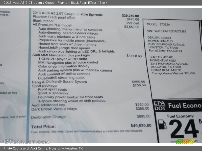 Phantom Black Pearl Effect / Black 2013 Audi A5 2.0T quattro Coupe