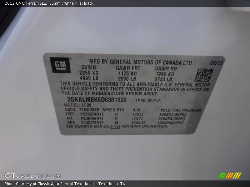 Summit White / Jet Black 2013 GMC Terrain SLE