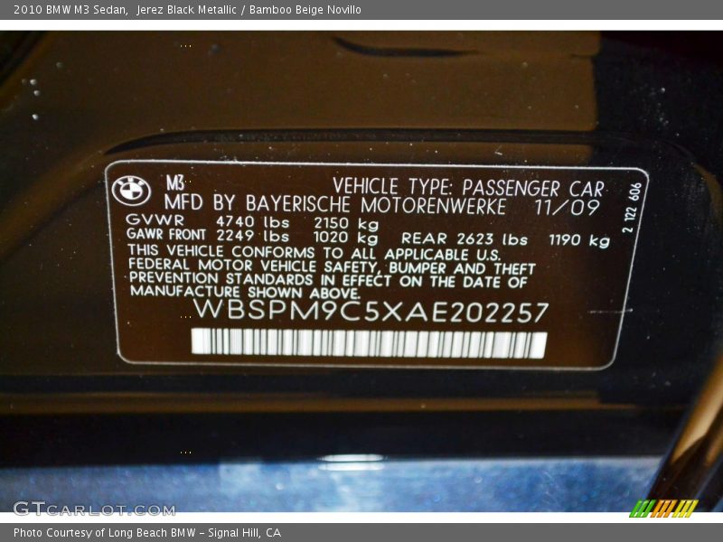 Jerez Black Metallic / Bamboo Beige Novillo 2010 BMW M3 Sedan