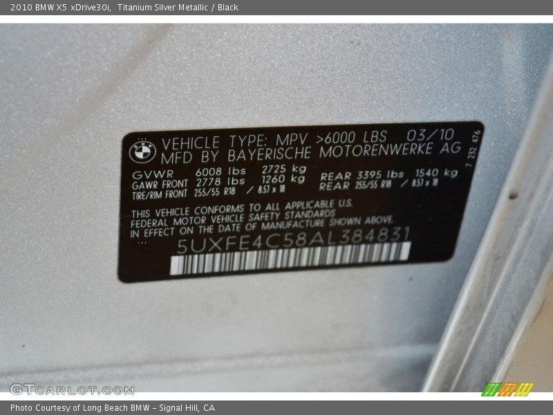 Titanium Silver Metallic / Black 2010 BMW X5 xDrive30i