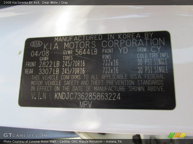 Clear White / Gray 2008 Kia Sorento EX 4x4