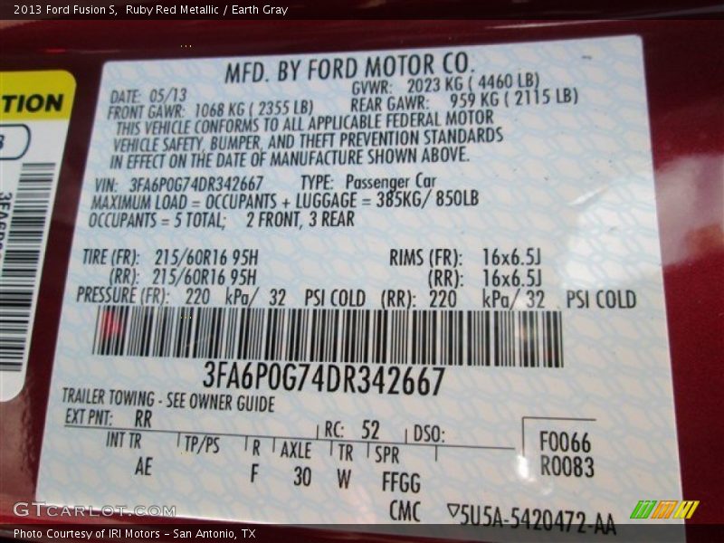 Ruby Red Metallic / Earth Gray 2013 Ford Fusion S
