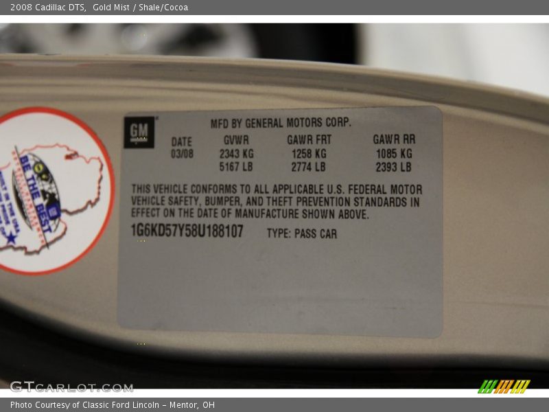 Gold Mist / Shale/Cocoa 2008 Cadillac DTS